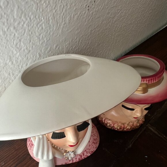 Ceramic Vintage Lady Head Vases (2) - Picture 2 of 9